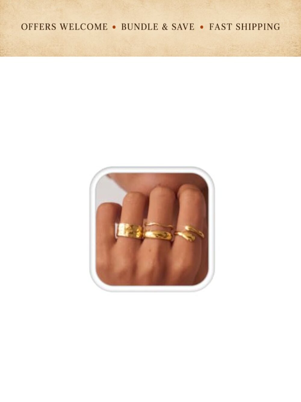 14K Gold Plated Stackable Rings Set Adjustable Band Non Tarnish